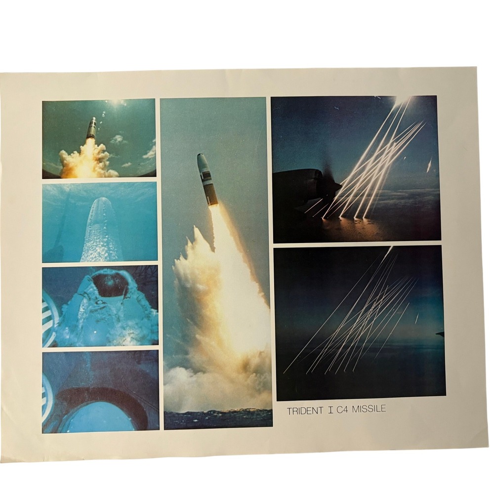 Vintage 1981 Trident I C4 Missile Poster Submarine SLBM Military Navy 20x16